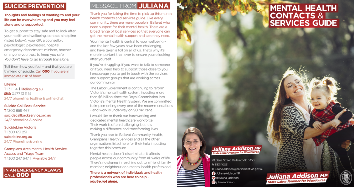 Mental Health Contacts and Services Guide | Juliana Addison MP